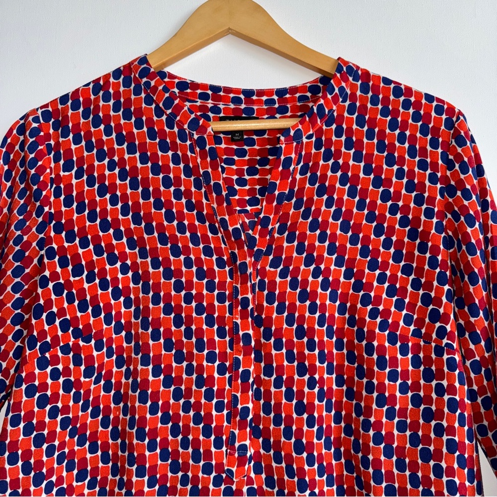 Talbots Long Sleeve Blouse Medium - Dopamine Dressing Geometric Red Blue Orange - Picture 2 of 12